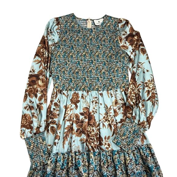 Tuckernuck Robin Egg Libby Mixed Floral Print Tiered Maxi Dress XS - Picture 8 of 8